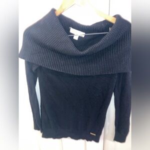 Michael Kors Black Off-the-Shoulder Sweater with Ribbed Cowl Neck